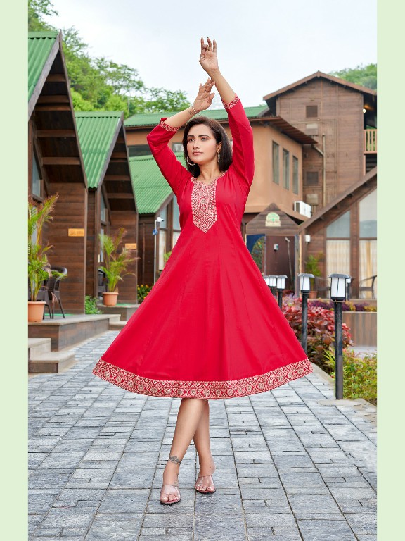 Aanchi Palak Wholesale Roman Silk Flair Cut Kurtis