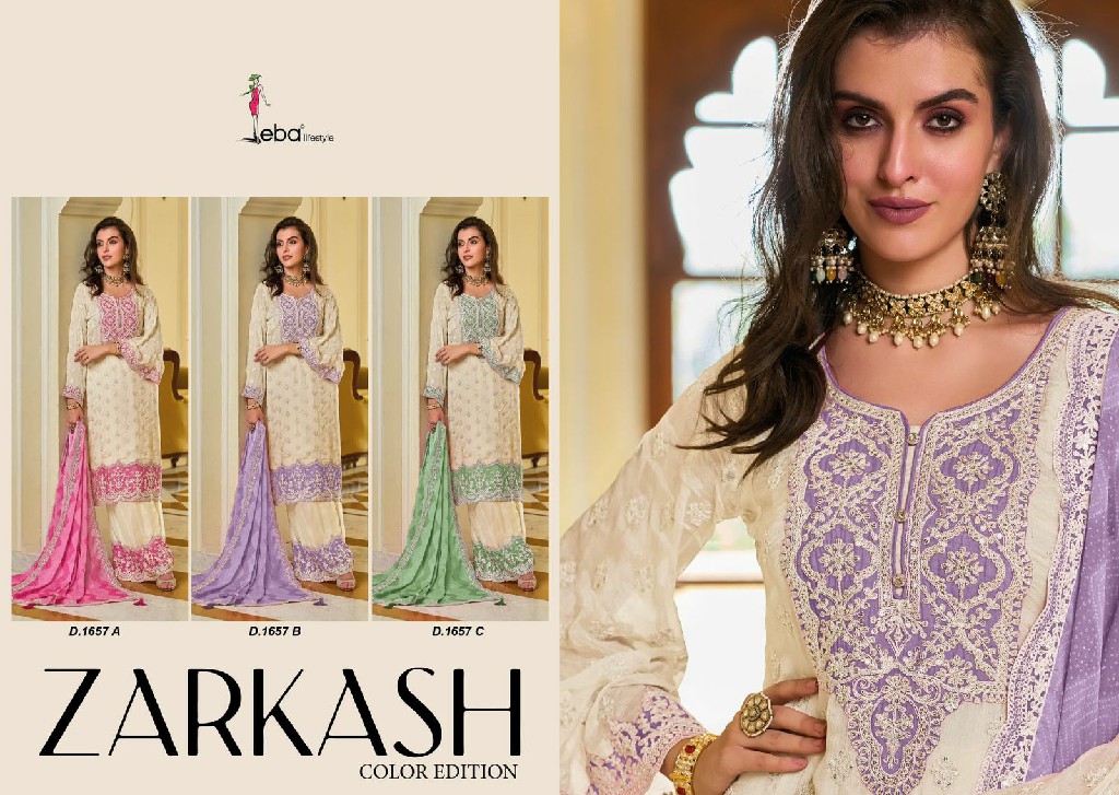 EBA LIFESTYLE ZARKASH COLOR EDITION FULL STITCH EMBROIDERY WORK PLAZZO KURTI DUPATTA