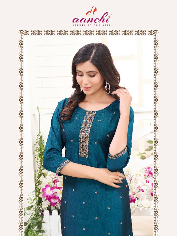 MYRA BY AANCHI RANGEELA SILK FULLY STITCH STRAIGHT CUT EMBROIDERY WORK LONG KURTI