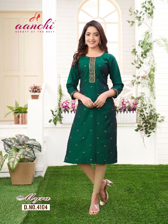 MYRA BY AANCHI RANGEELA SILK FULLY STITCH STRAIGHT CUT EMBROIDERY WORK LONG KURTI