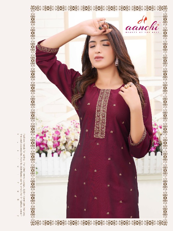 MYRA BY AANCHI RANGEELA SILK FULLY STITCH STRAIGHT CUT EMBROIDERY WORK LONG KURTI