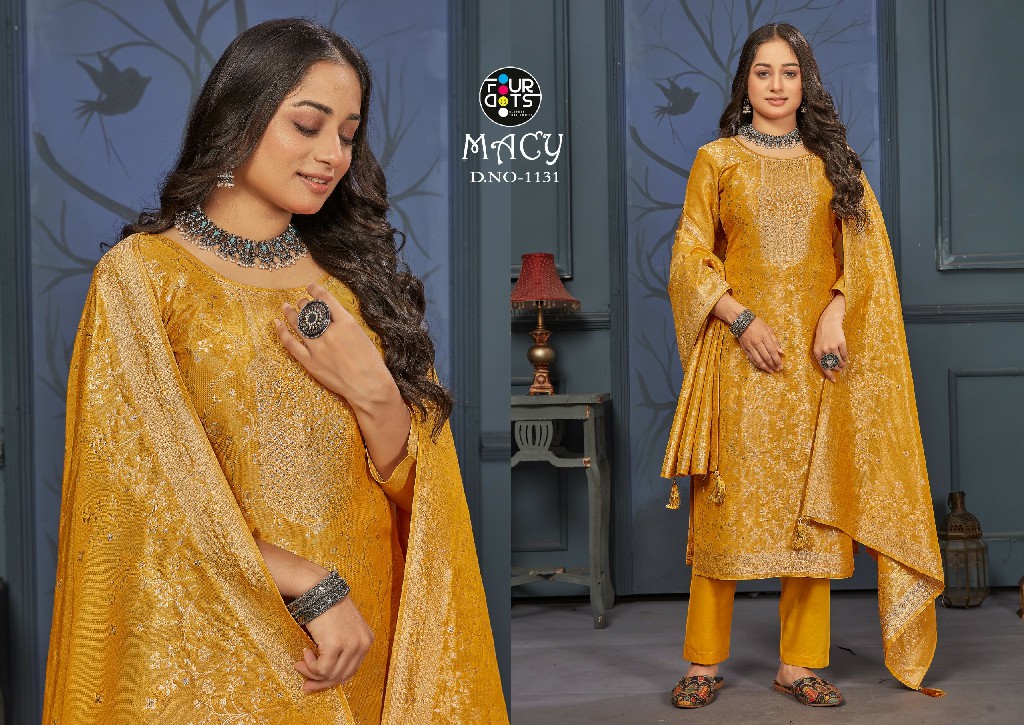 FOURDOTS LAUNCH MACY SIMAR SILK JACQUARD ETHNIC DESIGN DRESS MATERIAL