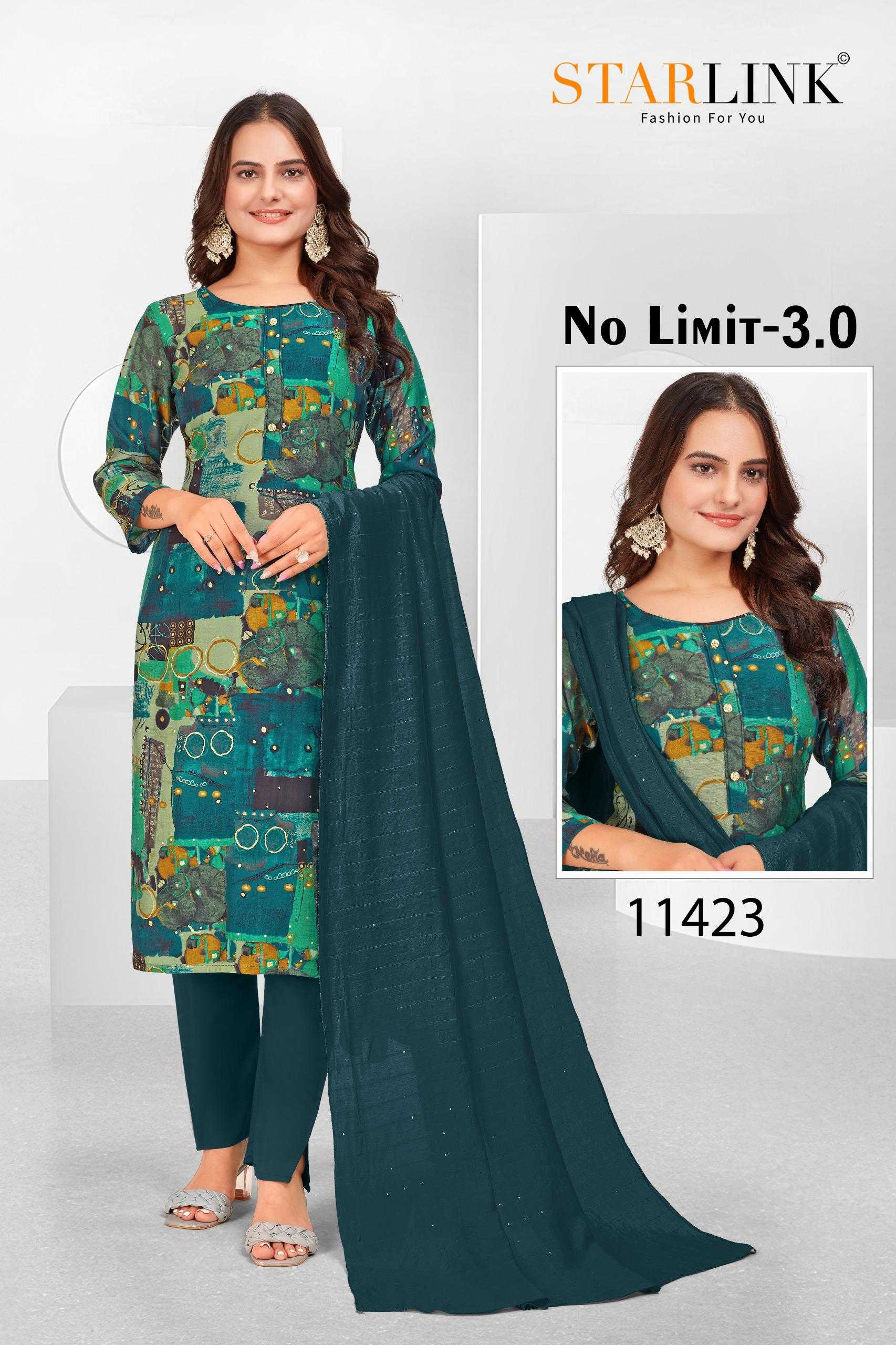 STARLINK NO LIMIT 3.0 11402 TO 11430 READYMADE MODAL FOIL PRINT ELEGANT STYLE COMBO SET DRESS