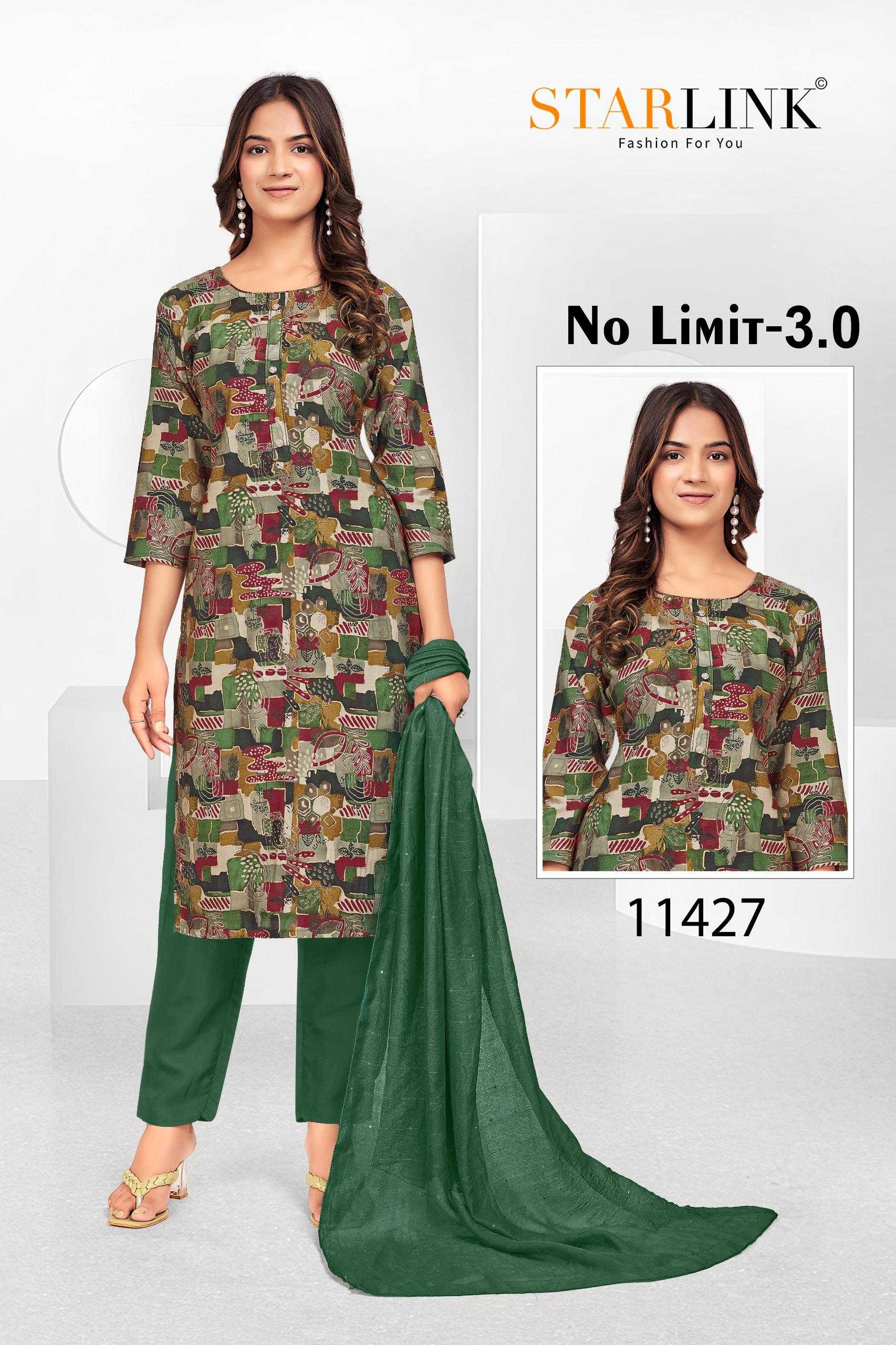 STARLINK NO LIMIT 3.0 11402 TO 11430 READYMADE MODAL FOIL PRINT ELEGANT STYLE COMBO SET DRESS