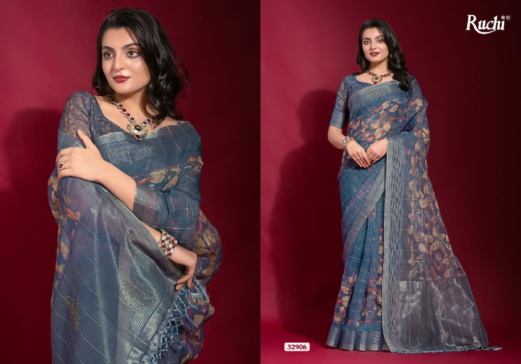 Ruchi Krisha Wholesale Digital Linen Silk Ethnic Sarees