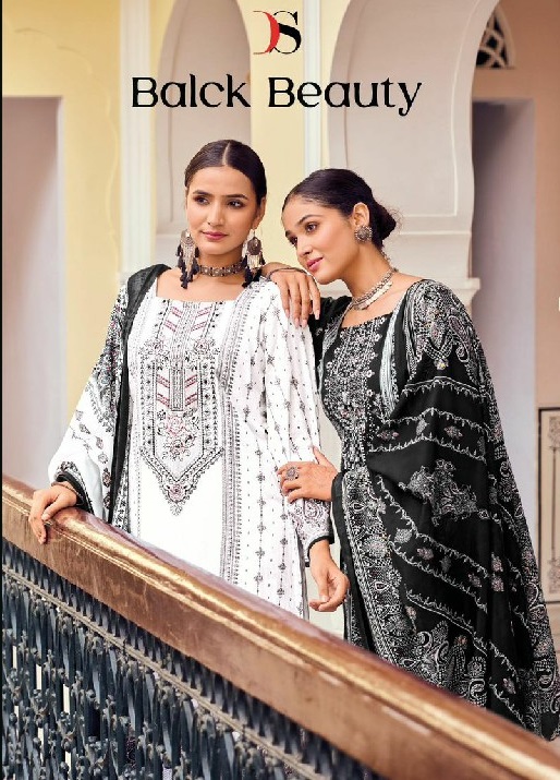 Deepsy Black Beauty Wholesale Pure Cotton Solid With Embroidery Dress Material