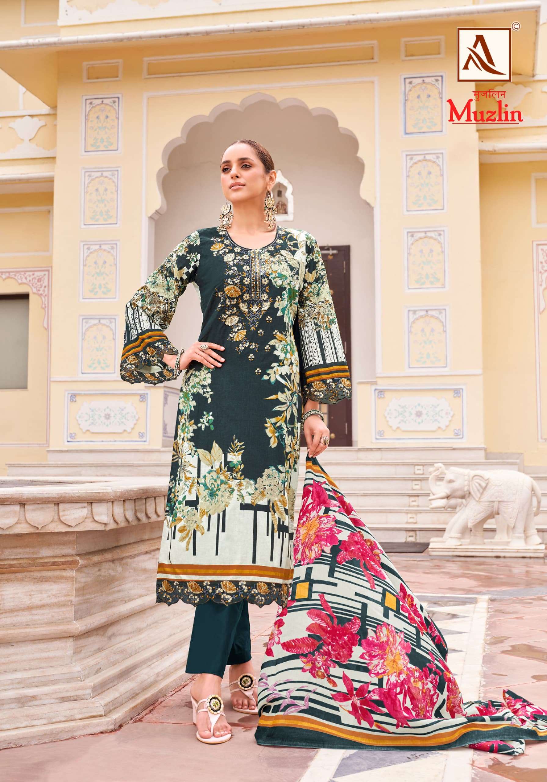 MUZLIN BY ALOK COTTON MODERN PAKISTANI PRINT EMBROIDERY WORK SALWAR KAMEEZ