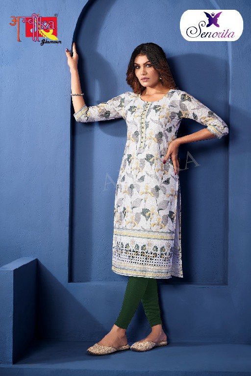 Ambika Senorita Wholesale Cotton Schiffli Work Long Kurtis Combo