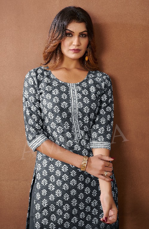 Ambika Senorita Wholesale Cotton Schiffli Work Long Kurtis Combo