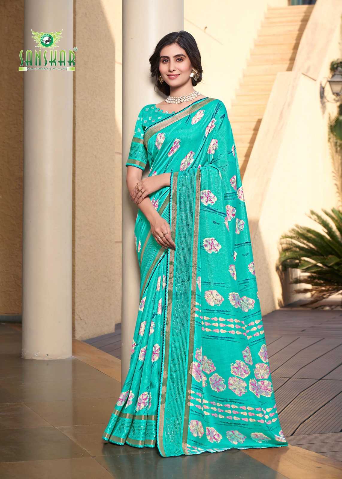 ARYAVART BY SANSKAR TEX PRINT COTTON WEAVING PATTERN SAREE