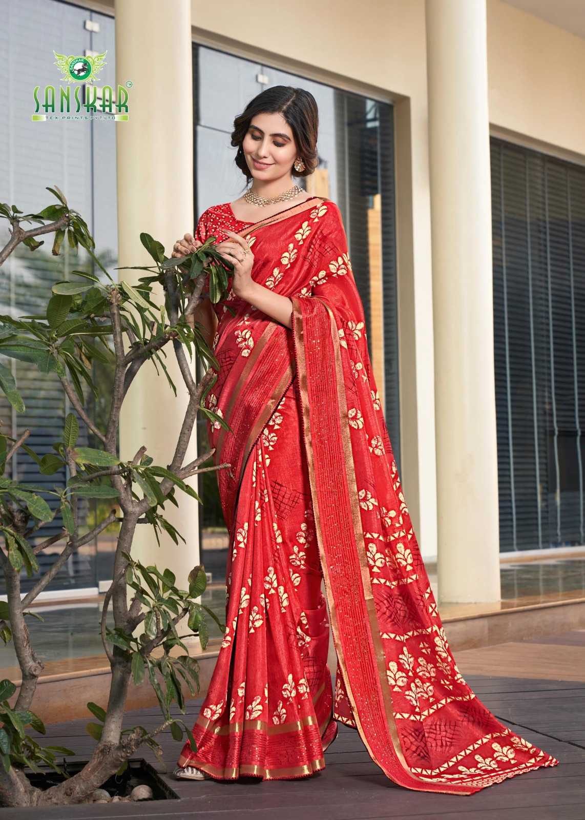 ARYAVART BY SANSKAR TEX PRINT COTTON WEAVING PATTERN SAREE