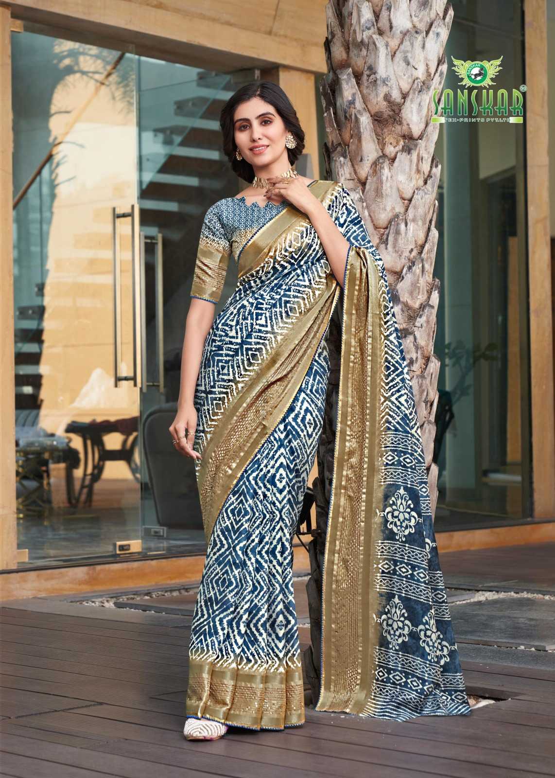 ARYAVART BY SANSKAR TEX PRINT COTTON WEAVING PATTERN SAREE