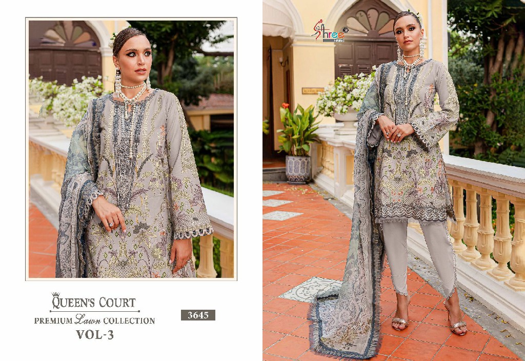 SHREE FABS QUEENS COURT PREMIUM LAWN COLLECTION VOL 3 EXCLUSIVE PAKISTANI 3PCS DRESS