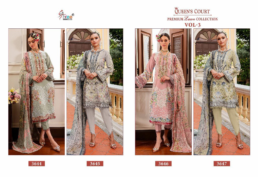 SHREE FABS QUEENS COURT PREMIUM LAWN COLLECTION VOL 3 EXCLUSIVE PAKISTANI 3PCS DRESS