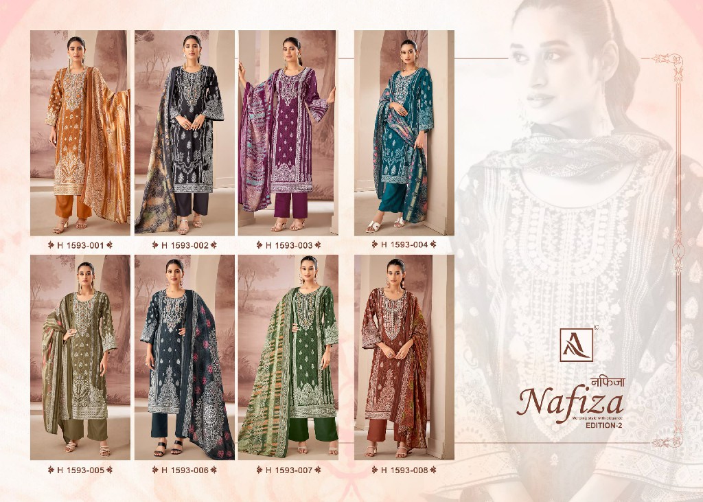 Alok Nafiza Vol-2 Wholesale Pure Cambric Cotton And Fancy Work Dress Material