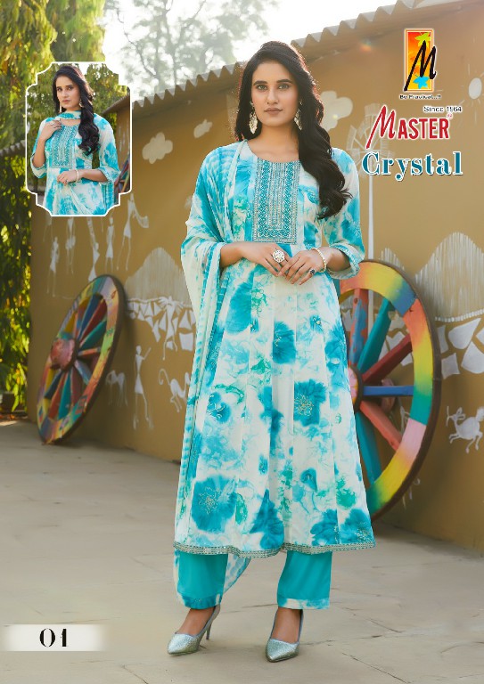 MASTER CRYSTAL GHERA RAYON PRINT READYMADE CASUAL WEAR 3PCS DRESS