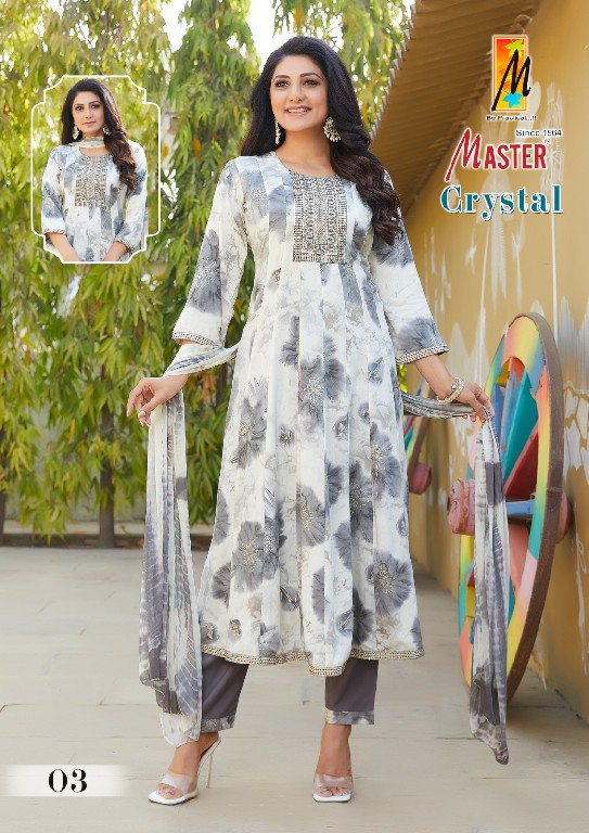 MASTER CRYSTAL GHERA RAYON PRINT READYMADE CASUAL WEAR 3PCS DRESS