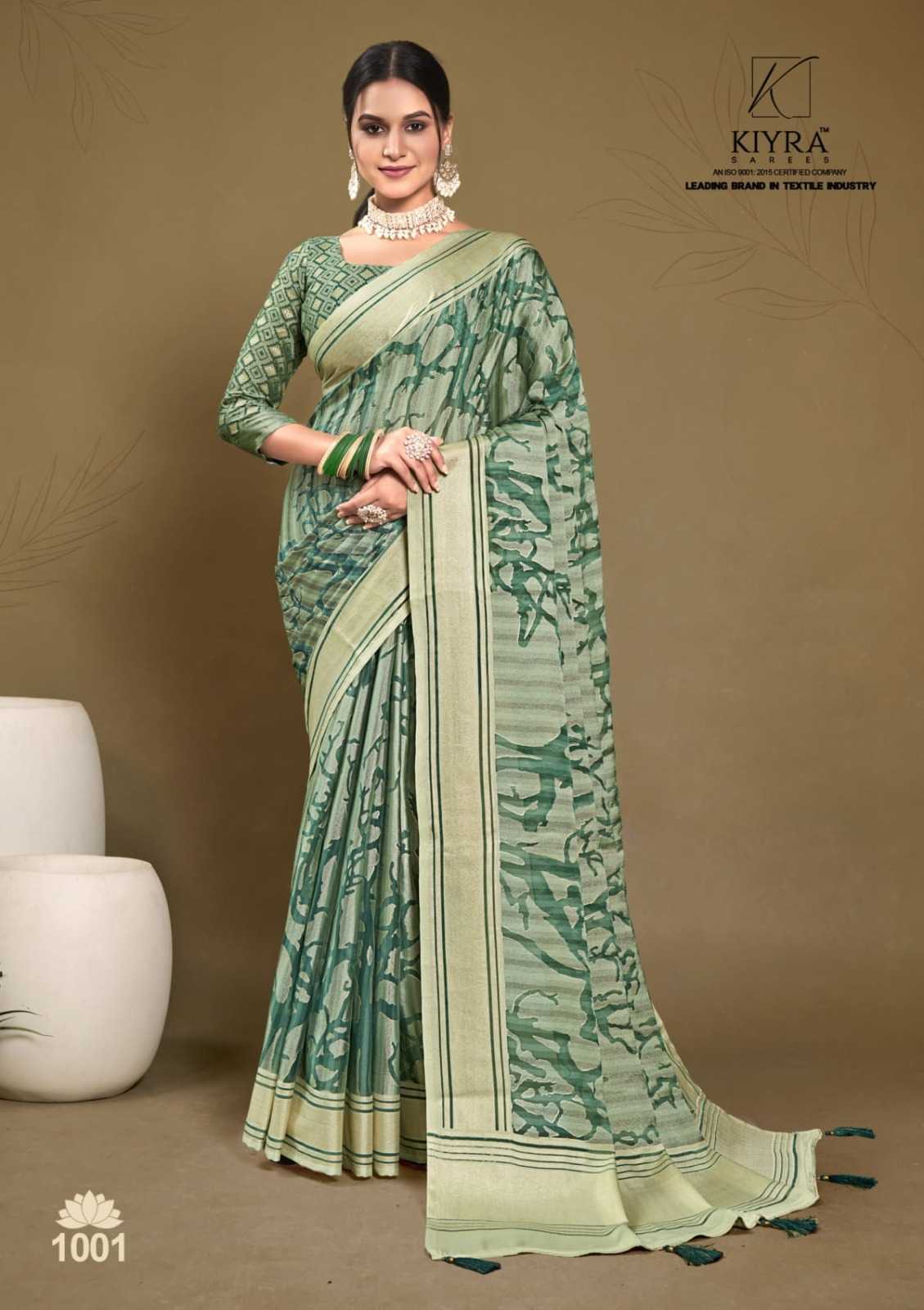 aarzoo by kiyra sarees dull moss foil printed beautiful saree