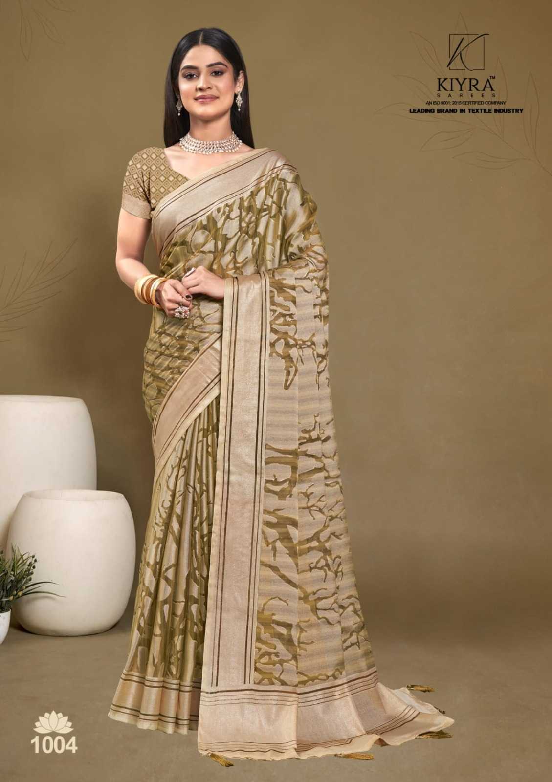 aarzoo by kiyra sarees dull moss foil printed beautiful saree