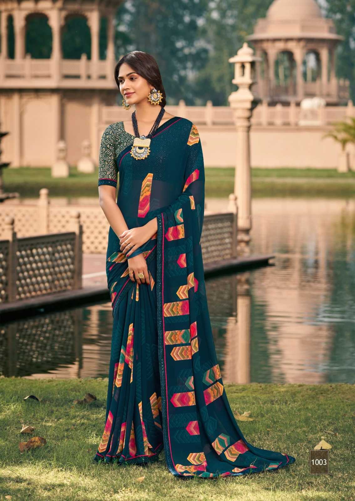 kiyra sarees angoori major georgette fancy print saree wholesaler