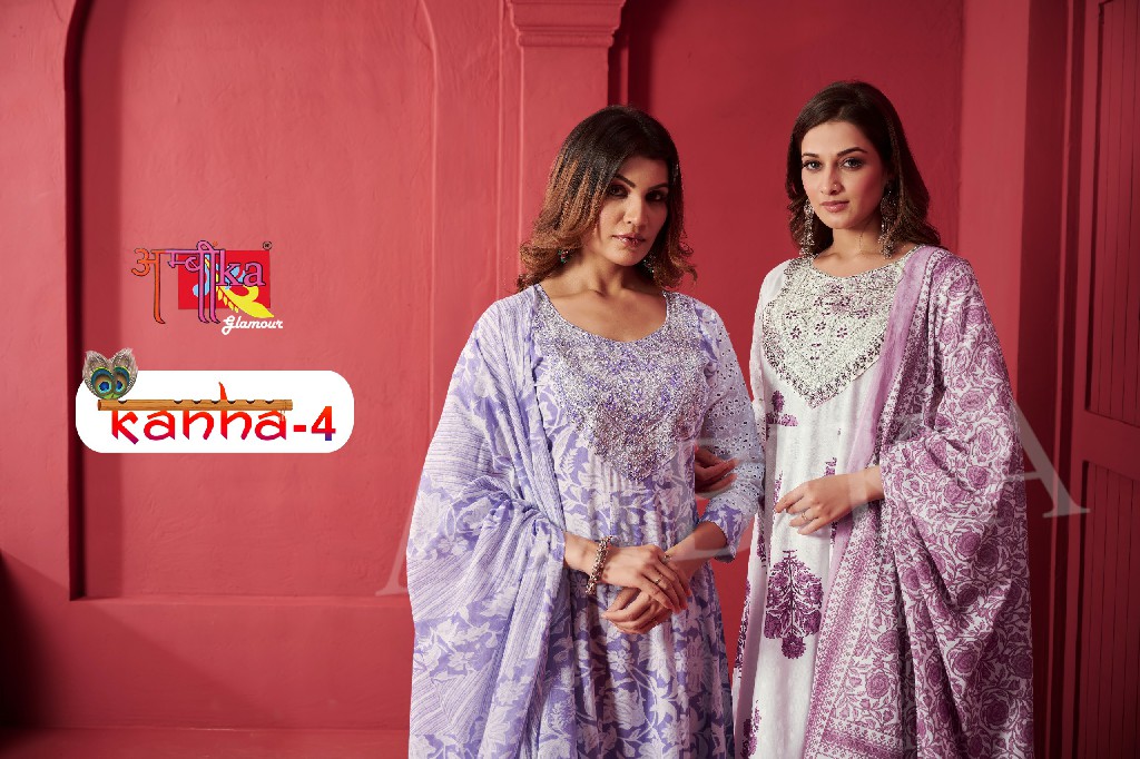 Ambika Kanha Vol-4 Wholesale Cotton Print Ghera Kurti With Pant And Dupatta Combo