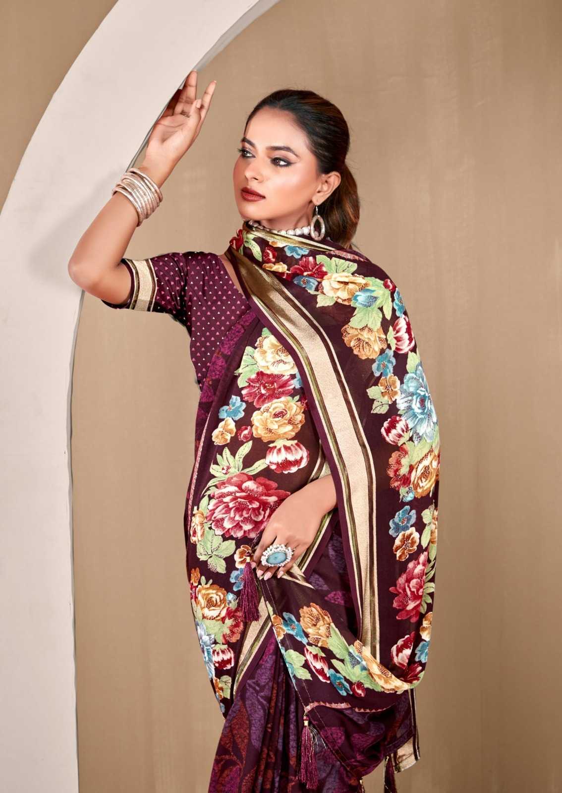 cosmos by kiyra saree rimzim viscose printed saree with blouse