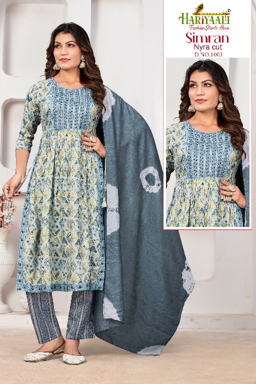 Hariyaali Simran Wholesale Nyra Cut Kurti With Pant And Dupatta