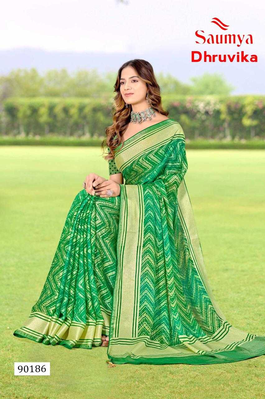 saumya dhruvika classic look brasso printed saree with blouse