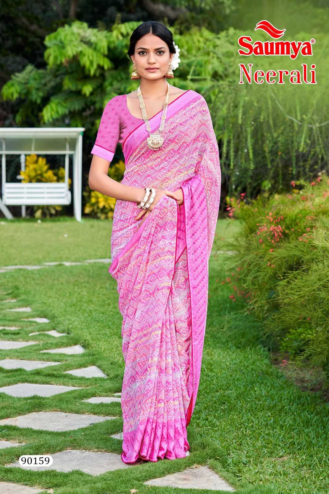 neerali by saumya bandhani printed georgette saree collection