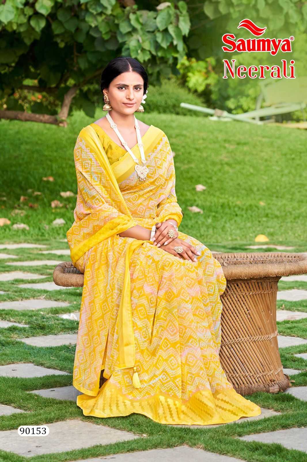 neerali by saumya bandhani printed georgette saree collection