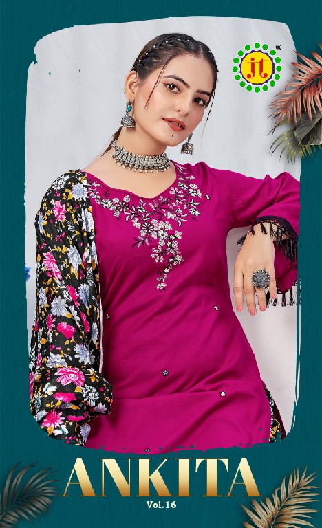 JT Ankita Vol-16 Wholesale Rayon Fabrics With Work Dress Material