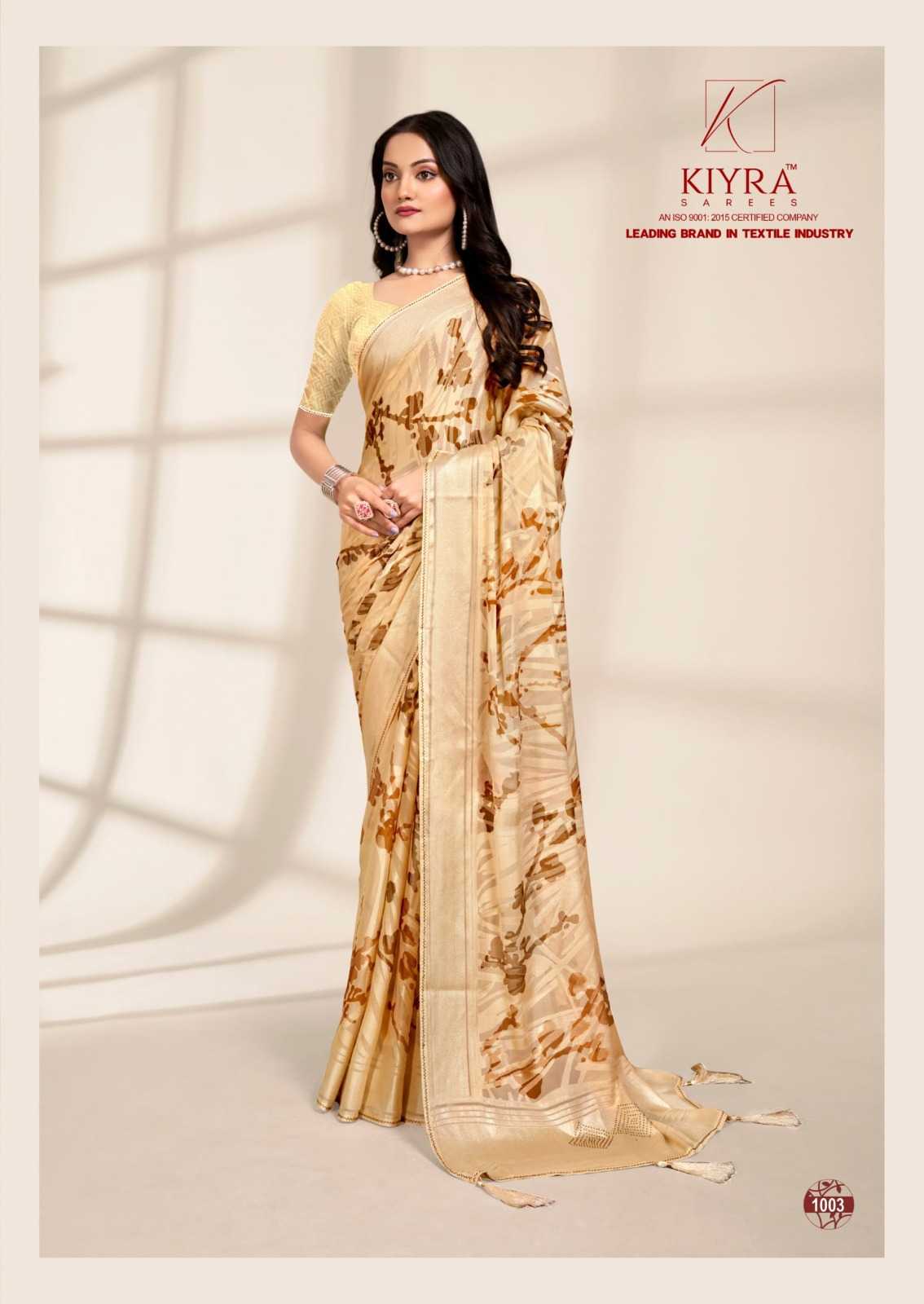 kiyra launch kanika pretty look foil print saree collection