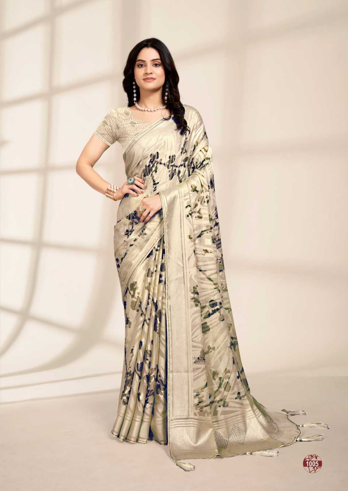 kiyra launch kanika pretty look foil print saree collection