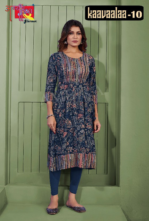 ambika kaavaalaa vol 10 full stitch rayon amazing print combo set long kurti