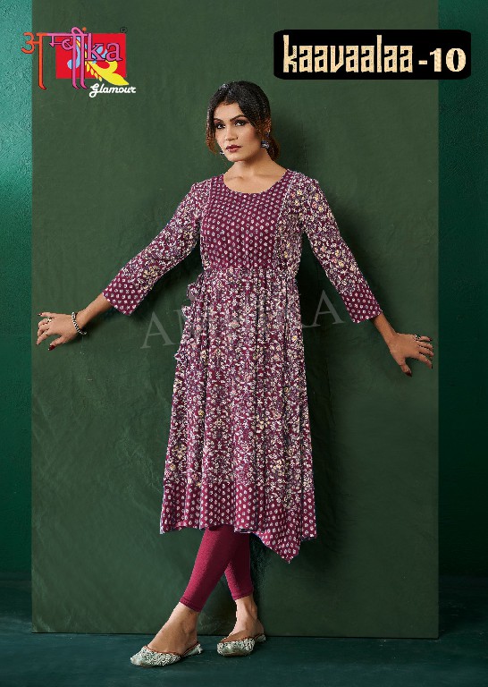 ambika kaavaalaa vol 10 full stitch rayon amazing print combo set long kurti