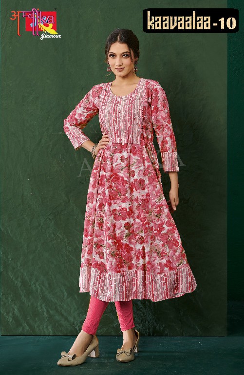 ambika kaavaalaa vol 10 full stitch rayon amazing print combo set long kurti