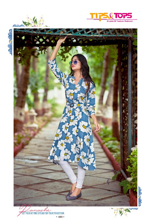 Tips And Tops Grassy Wholesale Heavy Reyon Print A Line Long Kurtis