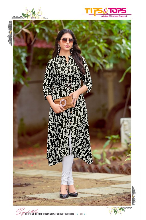 Tips And Tops Grassy Wholesale Heavy Reyon Print A Line Long Kurtis