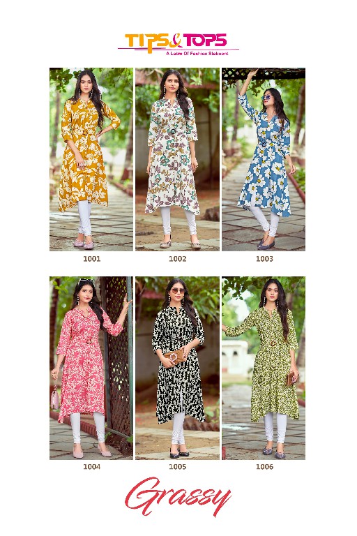Tips And Tops Grassy Wholesale Heavy Reyon Print A Line Long Kurtis