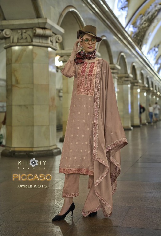 Kilory Piccaso Wholesale Pure Woven Silk With Fancy Handwork Function Wear Suits