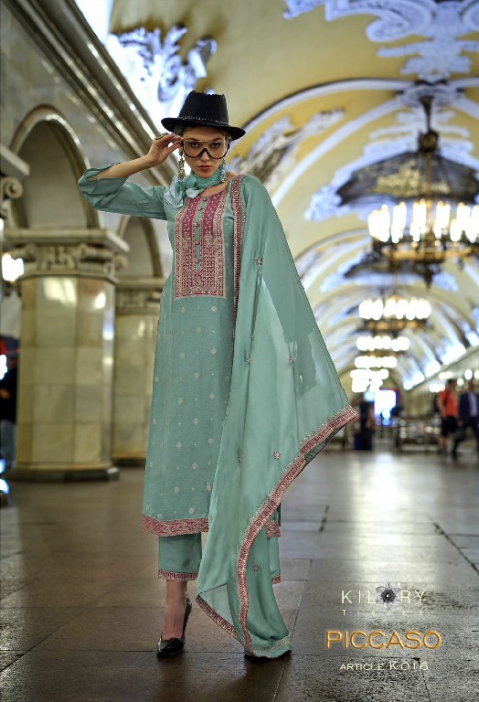 Kilory Piccaso Wholesale Pure Woven Silk With Fancy Handwork Function Wear Suits