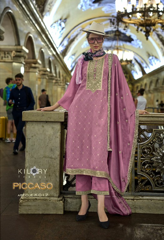 Kilory Piccaso Wholesale Pure Woven Silk With Fancy Handwork Function Wear Suits