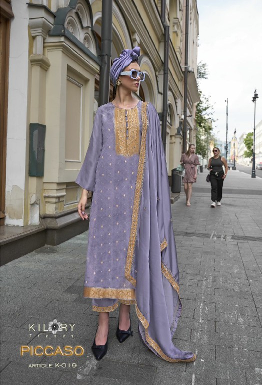 Kilory Piccaso Wholesale Pure Woven Silk With Fancy Handwork Function Wear Suits