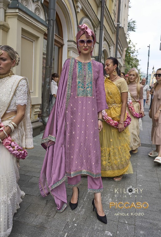 Kilory Piccaso Wholesale Pure Woven Silk With Fancy Handwork Function Wear Suits