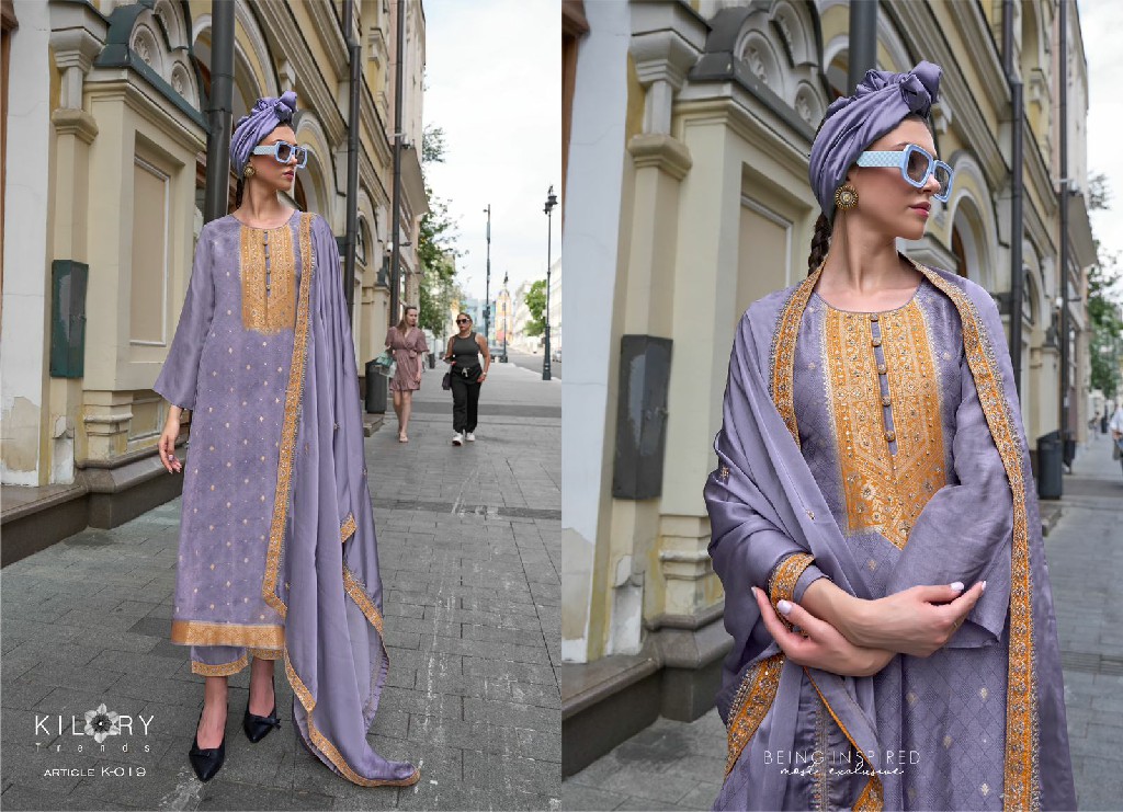 Kilory Piccaso Wholesale Pure Woven Silk With Fancy Handwork Function Wear Suits