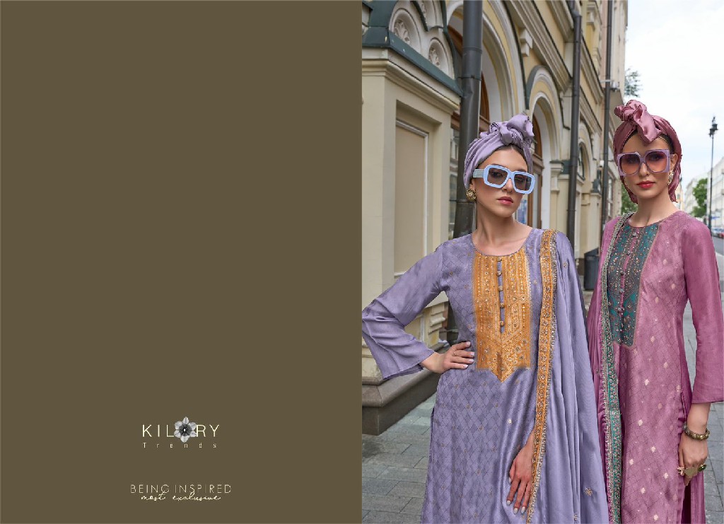 Kilory Piccaso Wholesale Pure Woven Silk With Fancy Handwork Function Wear Suits