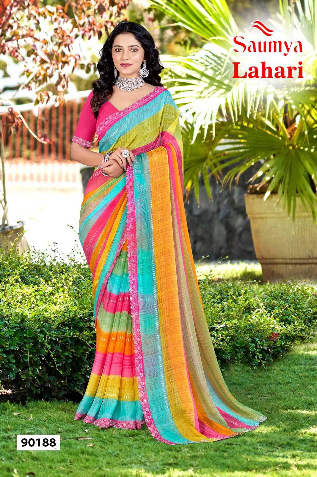lahari by saumya siroski work trendy golden chiffon saree collection