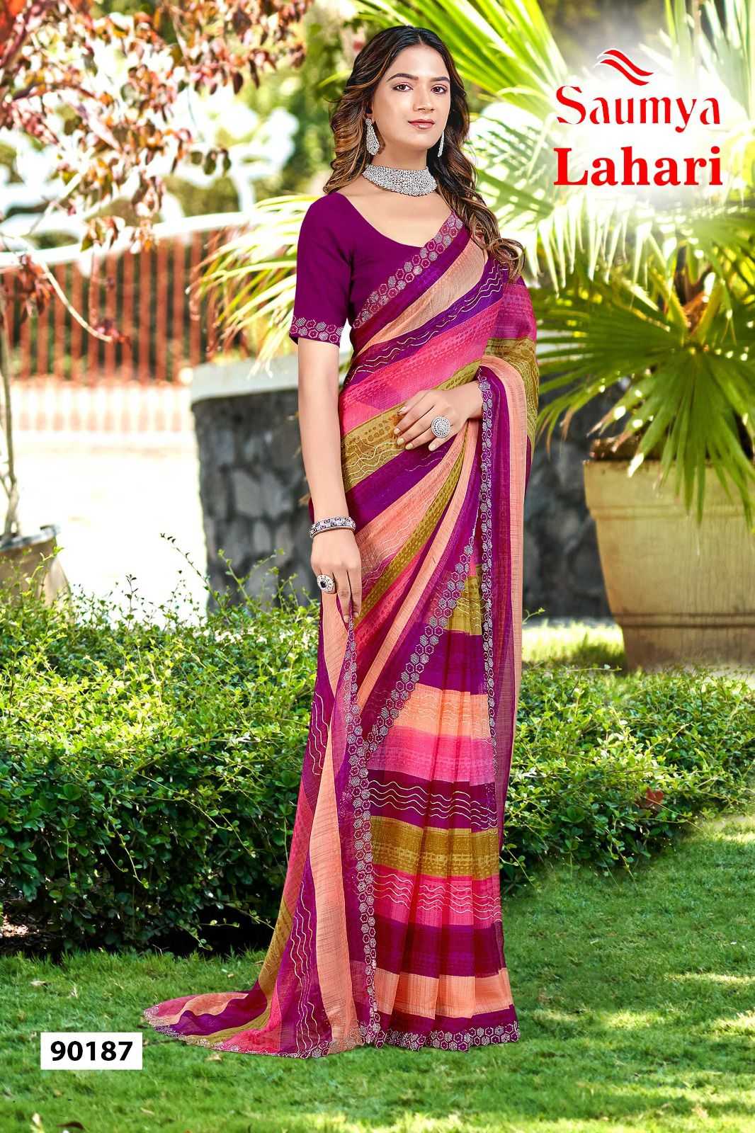 lahari by saumya siroski work trendy golden chiffon saree collection