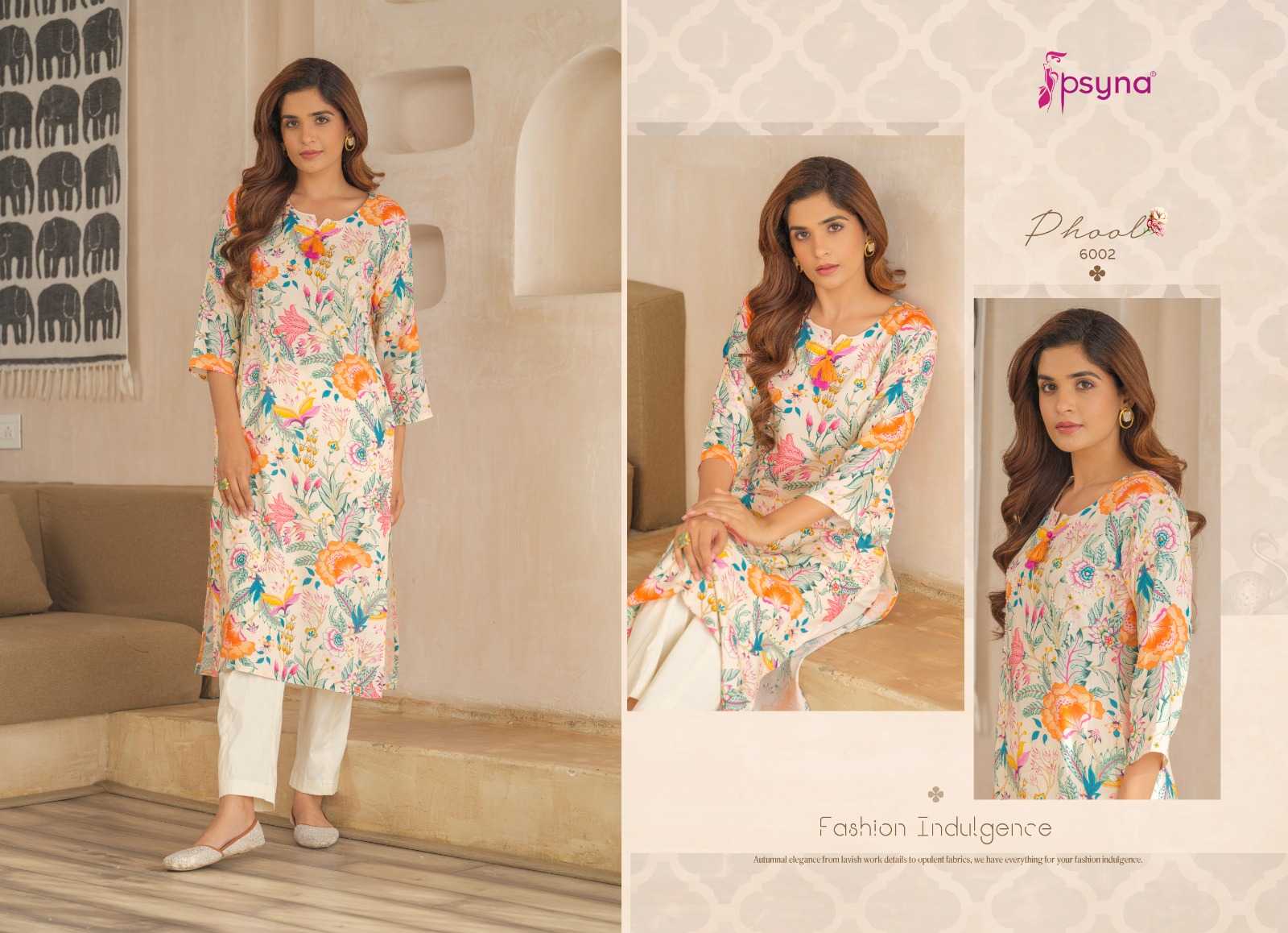 phool vol 6 by psyna stylish look rayon readymade kurti wholesaler