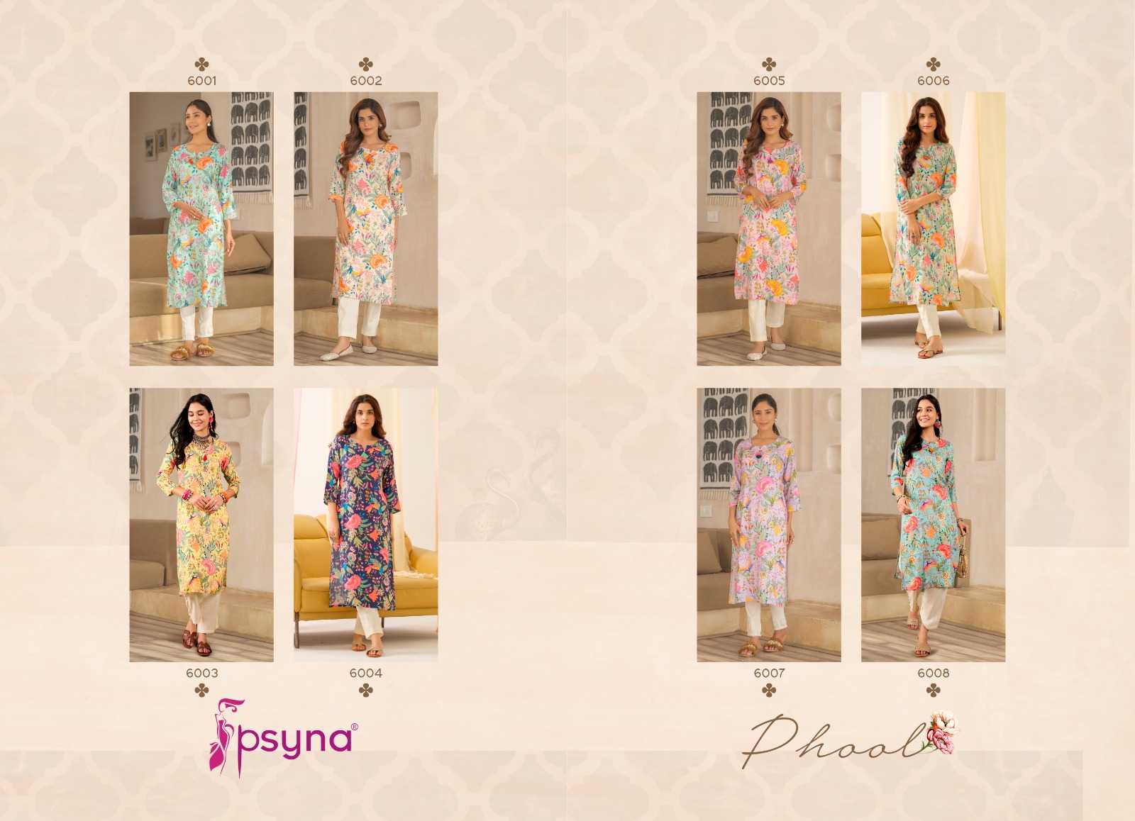 phool vol 6 by psyna stylish look rayon readymade kurti wholesaler